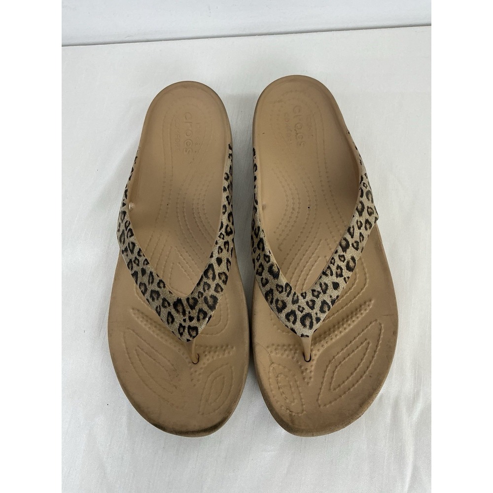 Crocs Animal Print Kadee II Flip Flop Sandals Leopard Gold Tan Cheetah Sz 10
